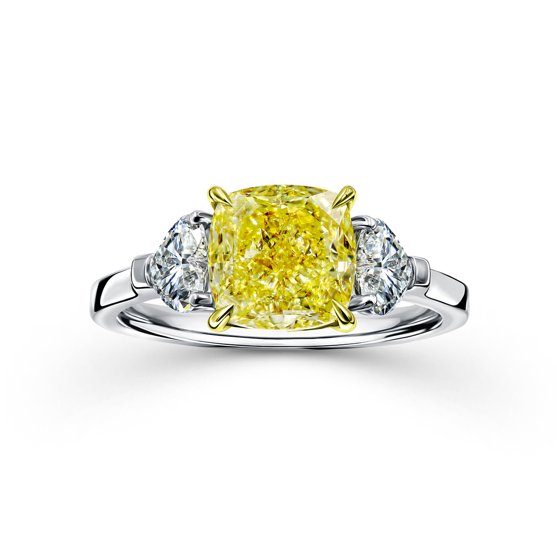 Кольцо с желтым бриллиантом Fancy Yellow Cushion + Hearts