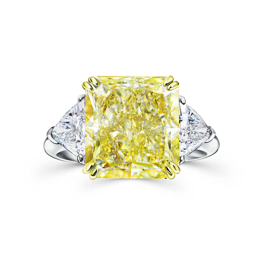 Кольцо с желтым бриллиантом Fancy Light Yellow Radiant +Triangles